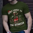 Most Likely To Pet The Reindeer Christmas Party Pajama T-Shirt Gifts for Him