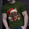 Peace Sign Hand French Bulldog Santa Christmas Dog Pajamas T-Shirt Gifts for Him