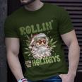 Rollin Into The Holidays Santa Black Marijuana Christmas T-Shirt Gifts for Him