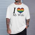 I Heart My Wife Lesbian Pride Typography With Rainbow Heart T-Shirt Gifts for Him