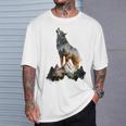 Lobo Aulla Montañas Naturaleza Animal Arte Animal Amantes Lobo Camiseta unisex Regalos para él