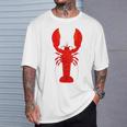 Rotes Hummer-Design Herren T-Shirt in Weiß, Lustiges Meeresfrüchte Tee Geschenke für Ihn