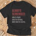 Always Remember Shes Right Your Sorry Dad JokeT-Shirt Gifts for Old Men