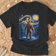 Bigfoot Starry Night Sasquatch Van Gogh Painting T-Shirt Gifts for Old Men