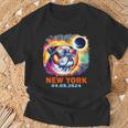 Colorful Bulldog Total Solar Eclipse 2024 New York T-Shirt Gifts for Old Men