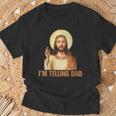 Damen Lustiges „Ich Erzähle Papa“ Lustiges Religiöses Christliches Jesus-Meme Mit-Ausschnitt T-Shirt Geschenke für alte Männer