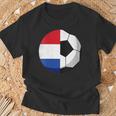 Damen Niederlande Flagge Niederländischer Papa Fußballtorwart Mit-Ausschnitt T-Shirt Geschenke für alte Männer