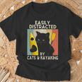 Easily Distracted By Cats & Kayaking Cat Lovers Kayakers T-Shirt Gifts for Old Men