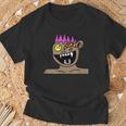 Funky Monster Gesicht T-Shirt Schwarz mit Farbakzenten Geschenke für alte Männer