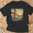 Golden Gate Bridge Sky Colorful Illustration Vintage Graphic T-Shirt Gifts for Old Men