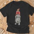 Hipster Lop Eared Bunny Rabbit Wearing Winter Peruvian Hat T-Shirt Gifts for Old Men