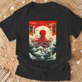 Japanese Octopus Waves Sun Japan Anime Travel Souvenir T-Shirt Gifts for Old Men