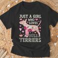 Just A Girl Who Loves Bull Terriers Dog Silhouette Flower T-Shirt Gifts for Old Men