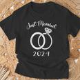 Just Married 2024 Wedding Rings Matching Couple Newlyweds T-Shirt Gifts for Old Men