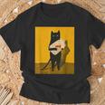 Katze Hält Goldfischglas-Kunstdesign T-Shirt Geschenke für alte Männer