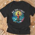Be The Light Stained Glass Lighthouse Motivational Quote T-Shirt Gifts for Old Men