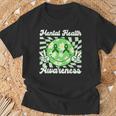 Mental Health Awareness Smile Face Checkered Green Ribbon T-Shirt Gifts for Old Men