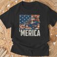 Motocross Racer Dirt Bike Merica American Flag T-Shirt Gifts for Old Men