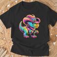 Neon-Colored Dinosaur In Cowgirl Or Cowboy Hat Cute T-Rex T-Shirt Gifts for Old Men