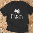 Parry Surname Welsh Family Name Wales Heraldic Dragon T-Shirt Gifts for Old Men