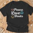 Peace Love Books Read Book Reading Librarian Across America T-Shirt Gifts for Old Men