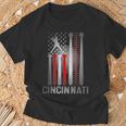 Retro Cincinnati American Flag Distressed Baseball Fans T-Shirt Gifts for Old Men