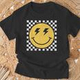 Retro Yellow Happy Face Checkered Pattern Smile Face Trendy T-Shirt Gifts for Old Men