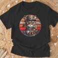 Steampunk Cat Retro Sunset Glasses Hat And Watches T-Shirt Geschenke für alte Männer