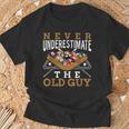 Never Underestimate The Old Guy Retro Pool Billiards Grandpa T-Shirt Gifts for Old Men