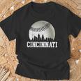 Vintage Cincinnati Skyline City Baseball Met At Gameday T-Shirt Gifts for Old Men