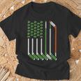 Vintage St Patrick Day Ice Hockey American Flag Saint Pattys T-Shirt Gifts for Old Men