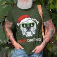 English Bulldog Merry Christmas Pajama Cute Dog Santa Hat T-Shirt Gifts for Old Men