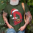 Letter D Initial Name Plaid Santa Hat Christmas T-Shirt Gifts for Old Men