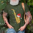 Saxophone Music Lover Xmas Lights Santa Saxophone Christmas T-Shirt Gifts for Old Men