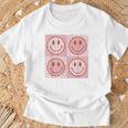 Checkered Pattern Happy Face Retro Pink Smile Face T-Shirt Gifts for Old Men