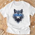 Fantasía De Lobo Ojos Azules Motivo De Animales Artísticos Lobo Camiseta unisex Regalos para ancianos
