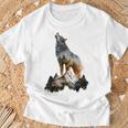 Lobo Aulla Montañas Naturaleza Animal Arte Animal Amantes Lobo Camiseta unisex Regalos para ancianos