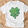 Shamrock Sequin Effect St Patrick's Day Four Leaf Clover T-Shirt Gifts for Old Men