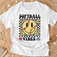 Softball Vibes Smile Face Game Day Softball Mom T-Shirt Gifts for Old Men