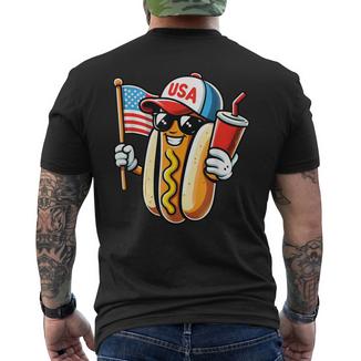 4Th Of July Hotdog Usa Hotdog American Flag Usa Patriotic Men's T-shirt Back Print - Monsterry CA