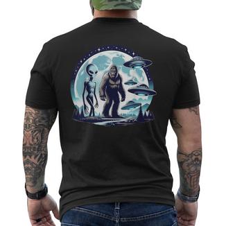 Bigfoot Sasquatch Alien Ufo Spacecraft Full Moon Men's T-shirt Back Print - Monsterry