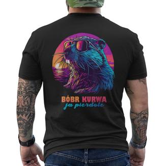 Polish Beaver Meme Bobr Bober Kurwa Ja Pierdole Men's T-shirt Back Print - Monsterry