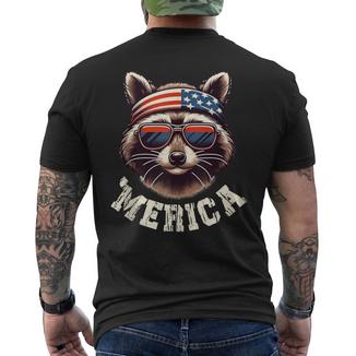 Raccoon 4Th Of July American Flag Patriotic Raccoon Men's T-shirt Back Print - Monsterry
