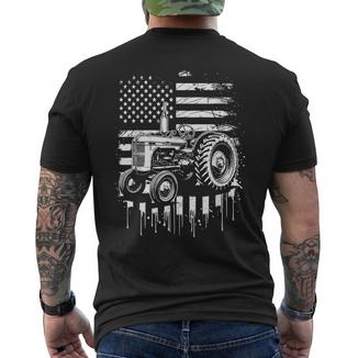 Patriotic Tractor 4Th Of July American Flag Farmer Usa Men Men's T-shirt Back Print - Monsterry
