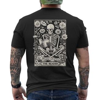 The Reader Skeleton Book Lover Tarot Card Reading Book Men's T-shirt Back Print - Monsterry CA
