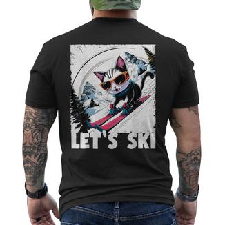 Retro Vintage Ski Cat 80S 90S Skiing Outfit Men's T-shirt Back Print - Monsterry AU
