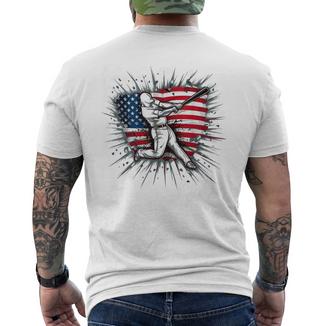Patriotic Baseball 4Th Of July Us American Flag Boys Vintage Men's T-shirt Back Print - Monsterry