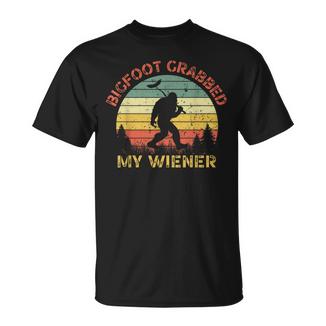 Retro Bigfoot Bigfoot Grabbed My Wiener T-Shirt - Monsterry
