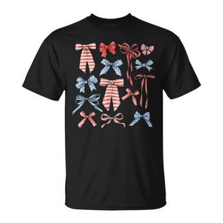 Red White And Blue American Coquette Bows 4Th Of July T-Shirt - Monsterry