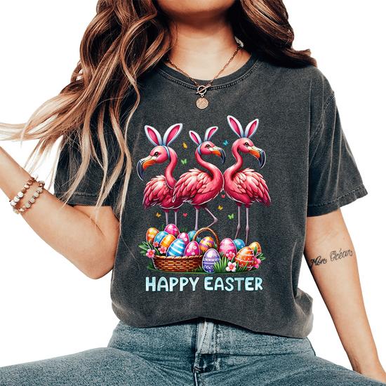 Pretty Easter Flamingo With Easter Basket T-Shirt